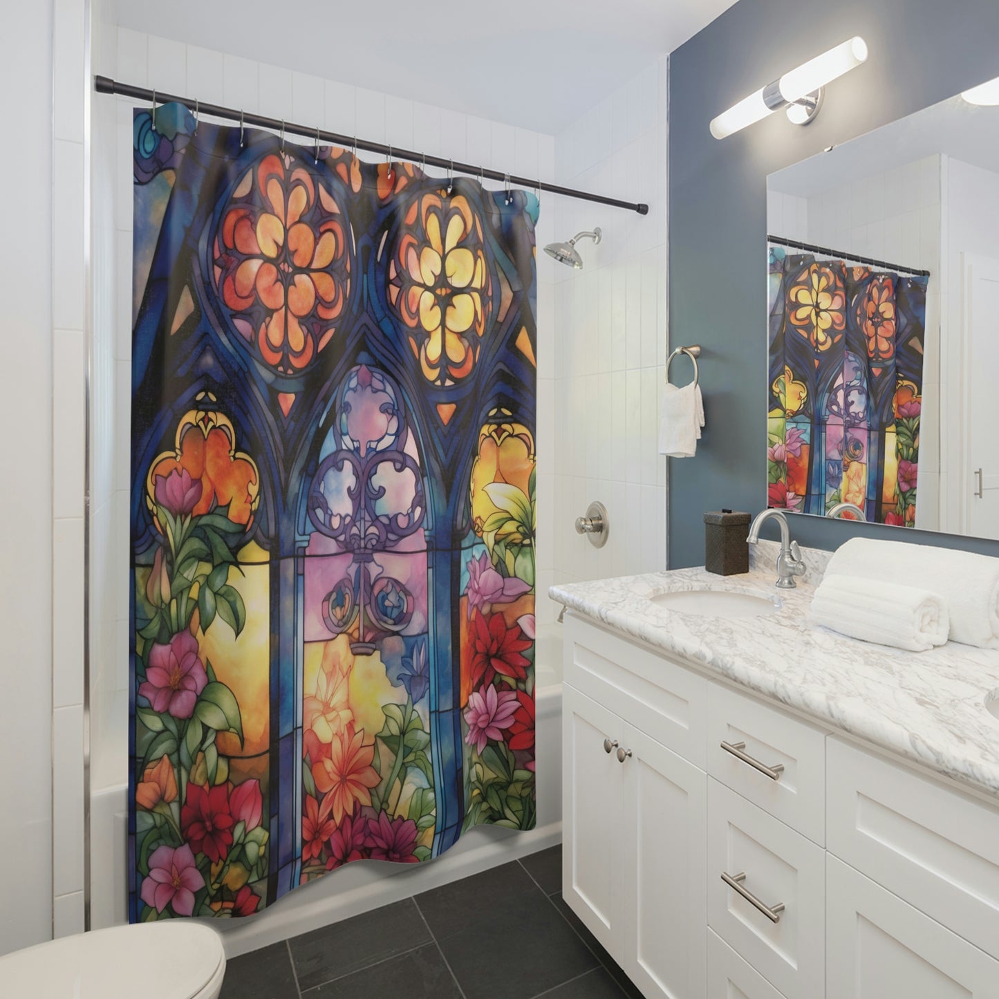 Stained Glass Floral - Shower Curtain - Home Decor, Bathroom Decor
