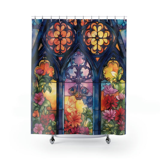 Stained Glass Floral - Shower Curtain - Home Decor, Bathroom Decor