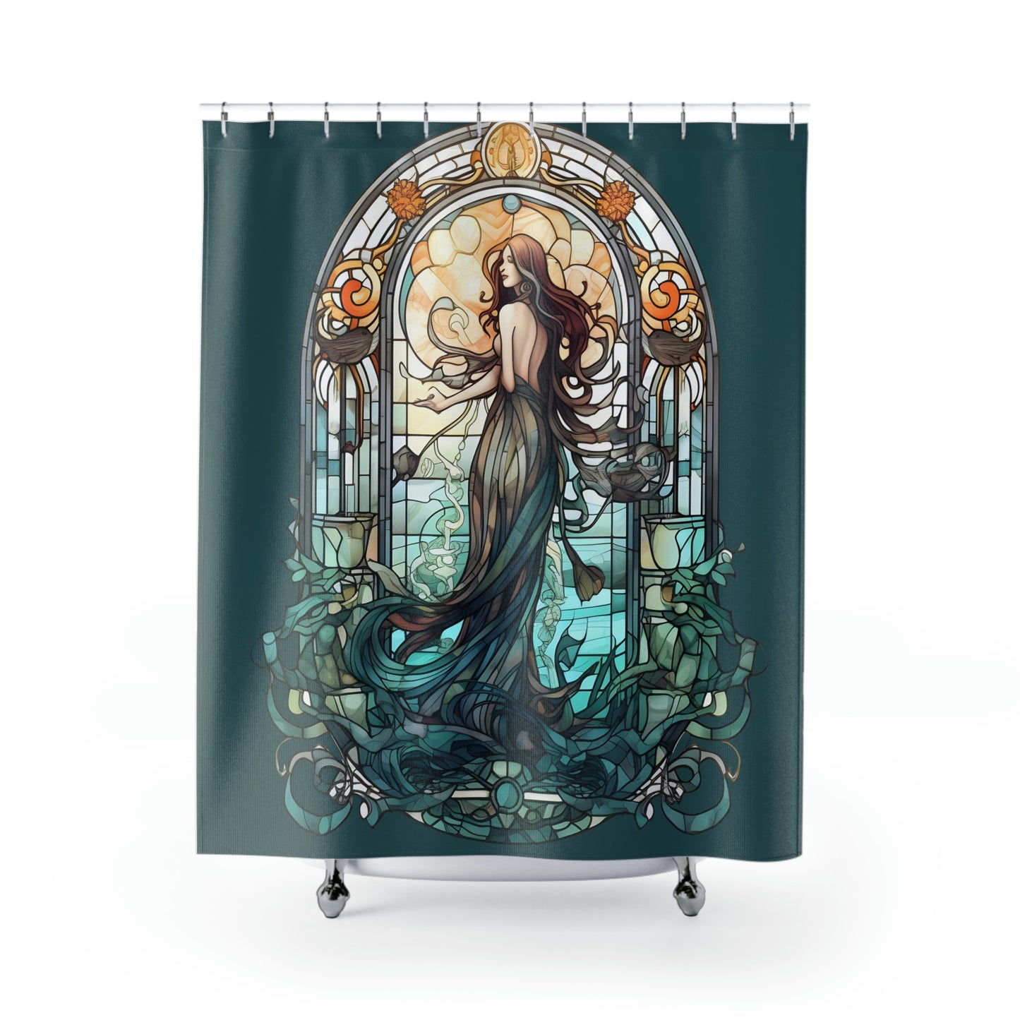 Stained Glass Mermaid Shower Curtain - Home Decor, Bathroom Decor