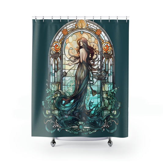 Stained Glass Mermaid Shower Curtain - Home Decor, Bathroom Decor