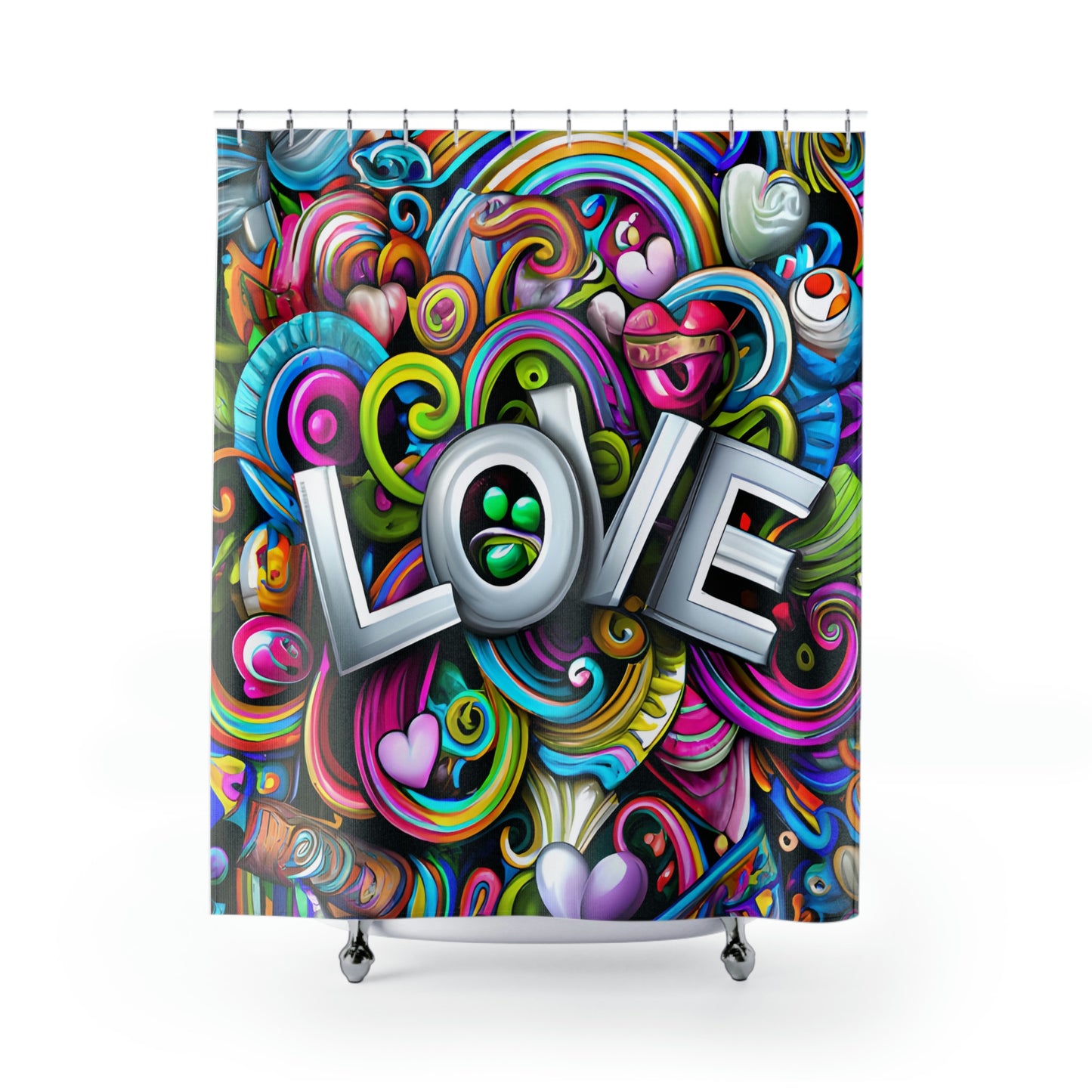 RETRO LOVE Shower Curtain - Home Decor, Bathroom Decor