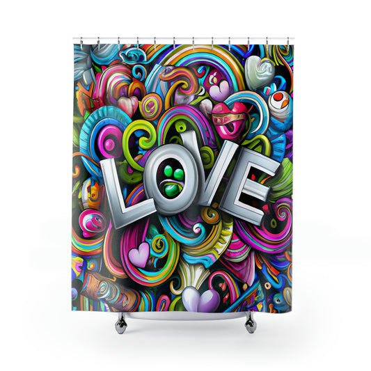 RETRO LOVE Shower Curtain - Home Decor, Bathroom Decor