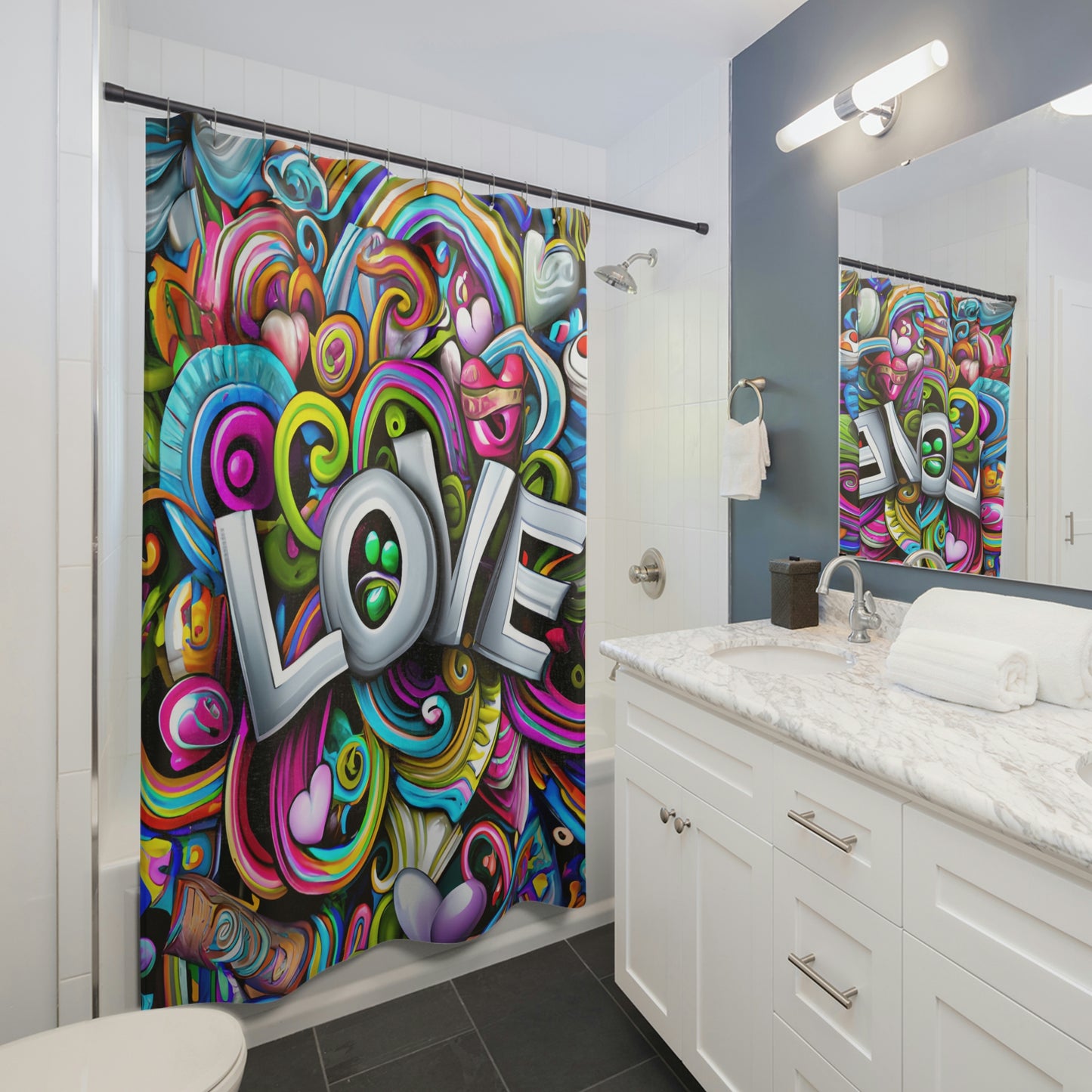 RETRO LOVE Shower Curtain - Home Decor, Bathroom Decor