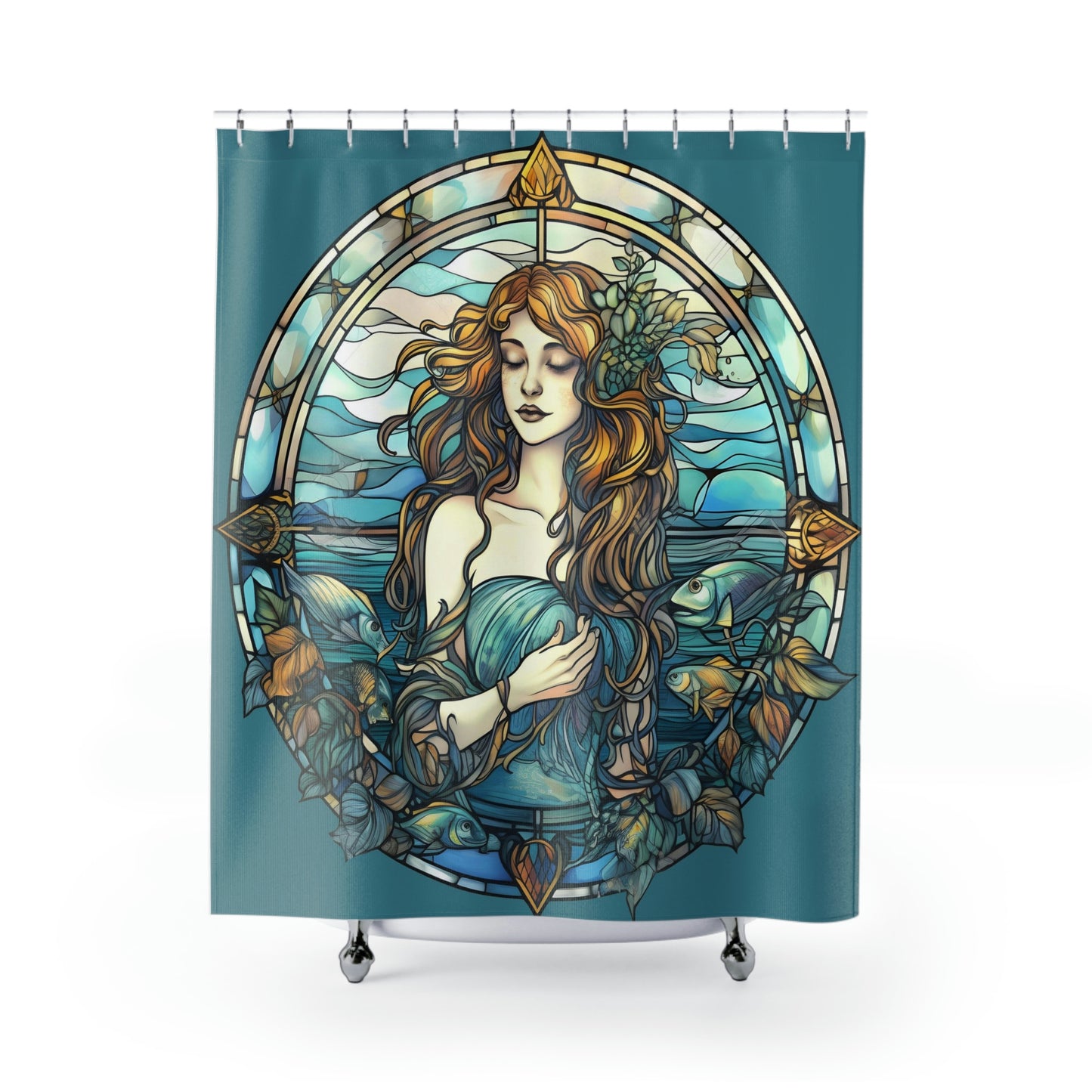 Stained Glass Mermaid Shower Curtain - Home Decor, Bathroom Decor