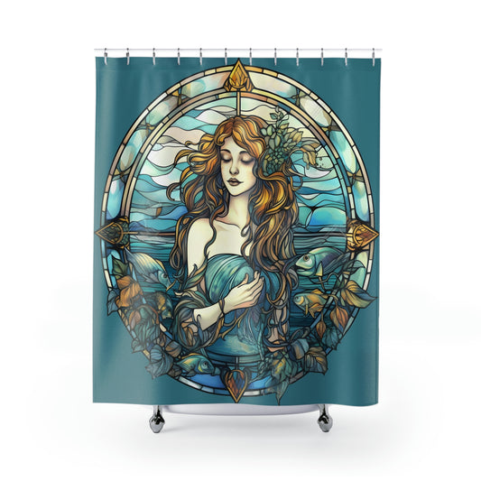 Stained Glass Mermaid Shower Curtain - Home Decor, Bathroom Decor