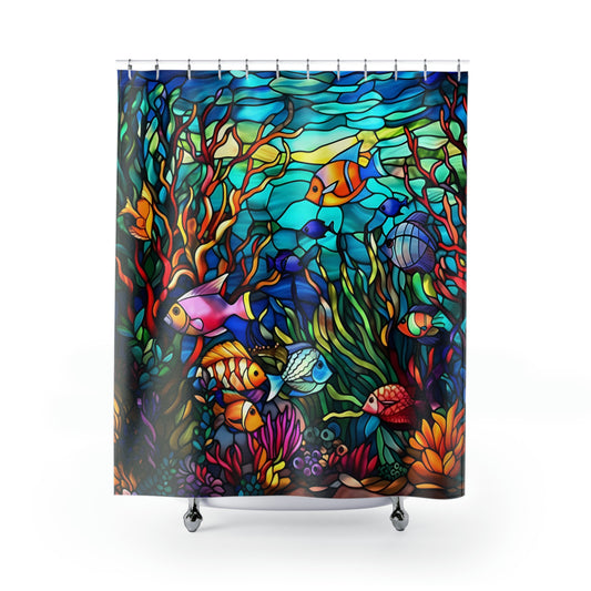 Stained Glass Under-the-Sea Shower Curtain - Home Decor, Bathroom Decor, Aquatic